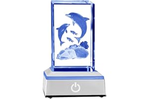 QIANRUNA 3D Crystal Cube Dolphin Gifts for Women Girls Dolphin Toys Stuff Glass Dolphin Figurines Statue Decor Night Light for Dolphin Lovers Kids Boys Baby Birthday