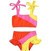 YOUNGER TREE Toddler Girls Two Pieces Swimsuit Color Block Stripe Swimwear Summer Beach Bathing Suit 18M-5T