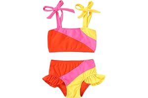 YOUNGER TREE Toddler Girls Two Pieces Swimsuit Color Block Stripe Swimwear Summer Beach Bathing Suit 18M-5T