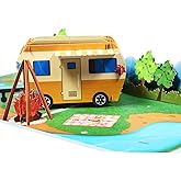 CNLITIHEKA Camping Trip Pop Up Card, Happy Birthday Camping Card, Happy Retirement Card, 3D RV Traveler Pop up Card for Wife Husband Mom Dad Daughter Son.
