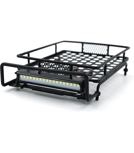 Porte-Bagages Toit RC Pour TRX4M 1/18, SCX24, FMS Bronco – Alliage Noir Avec Phares, Installation Sans Perçage