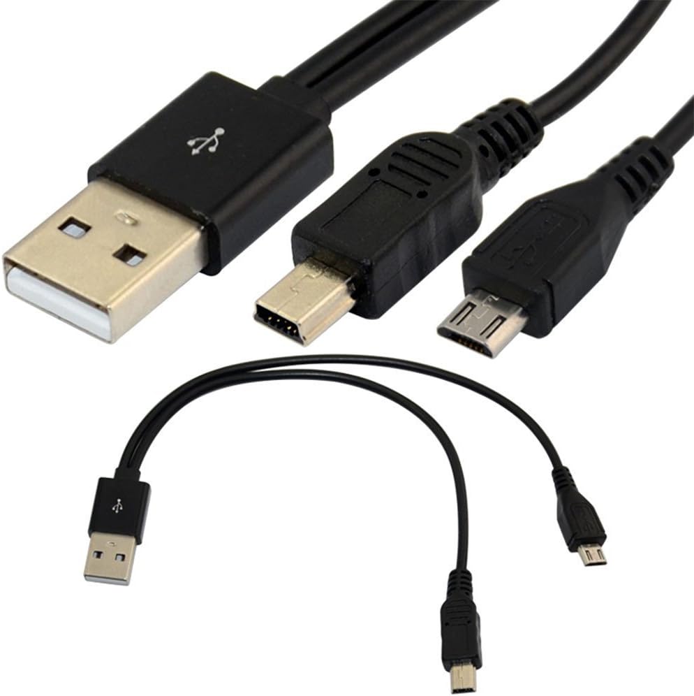 USB Type A Male to Micro B Plug 5pin + Mini B Adapter Y Splitter Cable Cord 25cm