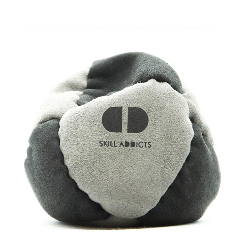 Skill Addicts Starter Footbag Hacky Sack Ball, Soft Freestyle Foot Bag for Kids and Adults, Includes HackySack Tricks Learning App - Grey Black