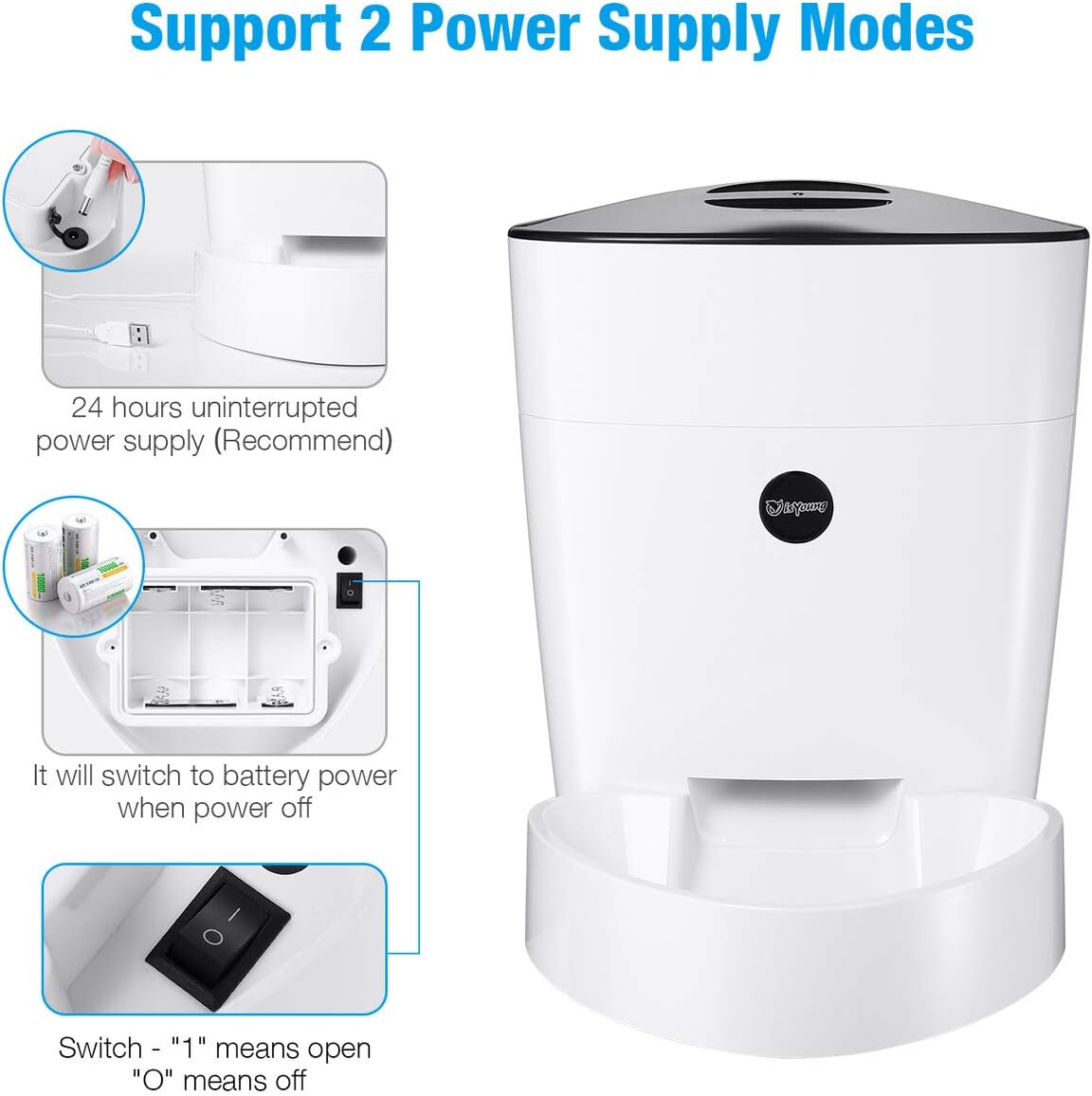 Pet Supplies : isYoung Automatic Cat Feeder, 4L Smart Pet Feeder for Cat & Dog - 6 Meal, LCD Display with Timer Programmable, Portion Control - Battery/Plug-in Power : 