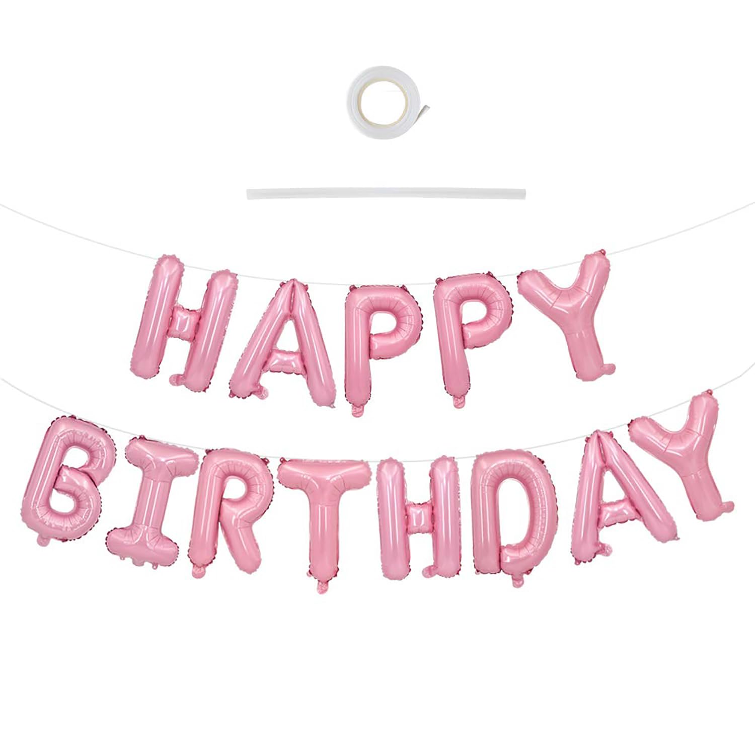 TONIFUL Pink Happy Birthday Balloons Banner Decorations for Women Girls
