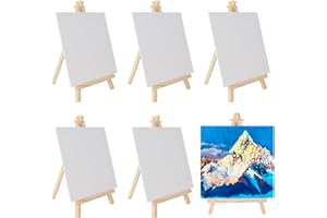 DODHEG 9 Inch Canvases 6 Pcs with 6 Inch Easel Sets 6 Pcs, Easel Stand and Painting Canvases for Painting, Crafts, Photos etc.