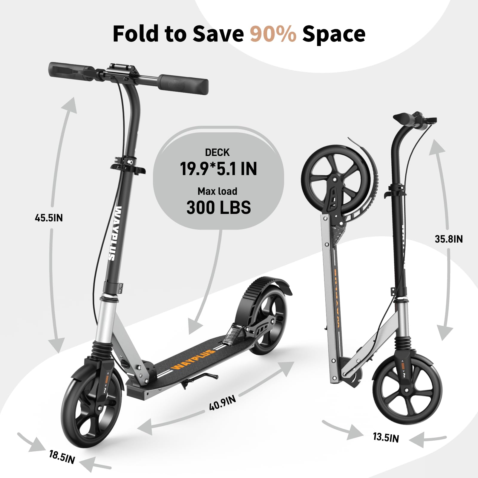 WAYPLUS Kick Scooter for Ages 6+,Kid, Teens & Adults. Max Load 240 LBS. Foldable, Lightweight, 8IN Big Wheels for Kids, Teen and Adults, 4 Adjustable Levels. Bearing ABEC9