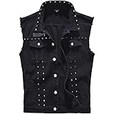 Cekaso Men's Denim Vest Punk Sleeveless Jean Jacket Rocker Studded Vests