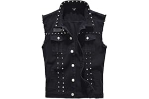 Cekaso Men's Denim Vest Sleeveless Jacket Punk Rock Jean Vest Casual Outerwear Vests with Rivets