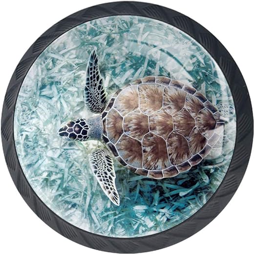 4 Pcs 35mm Cute Sea Turtle Cabinet Knobs Round Crystal Glass
