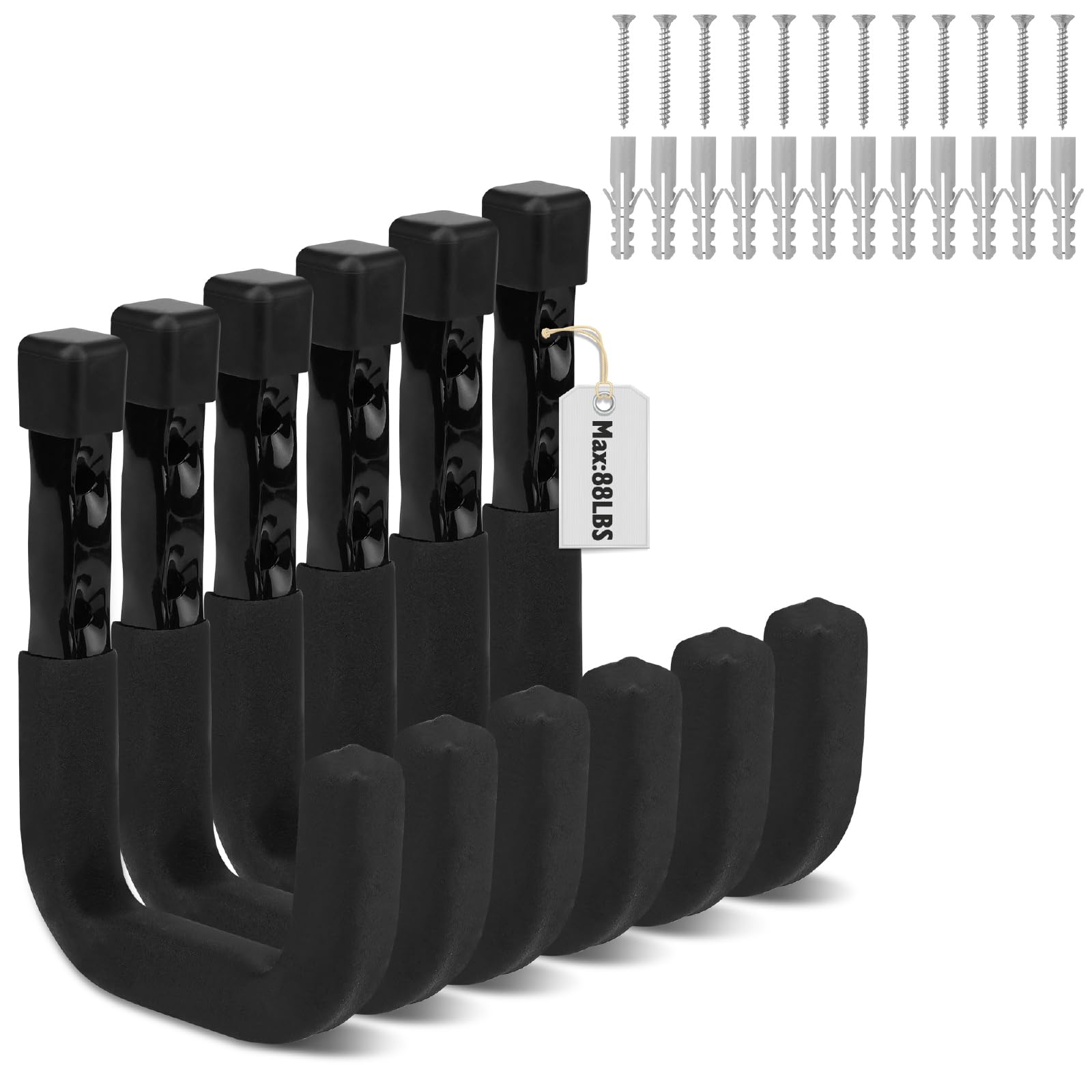 Photo 1 of SEDY 6-Piece Heavy Duty Garage Storage Hooks, Wall Mount J Utility Hooks Holds 88 LB, Large Metal Utility, Garage Storage Ladders for Bikes, Garden Tools