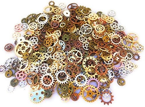 Mello Products 500 PCS Steampunk Gears Antique Assorted Mixed Color Vintage Silver Gold Bronze Jewelry Scrapbooking Charms Wheel Cog DIY Art Random Shapes and Sizes Made