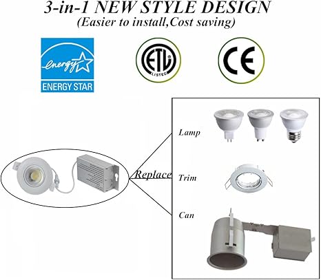 1 Pack Tscdy Gimbal Downlight Ic Rated 3 Inch 8w 75w Replacement