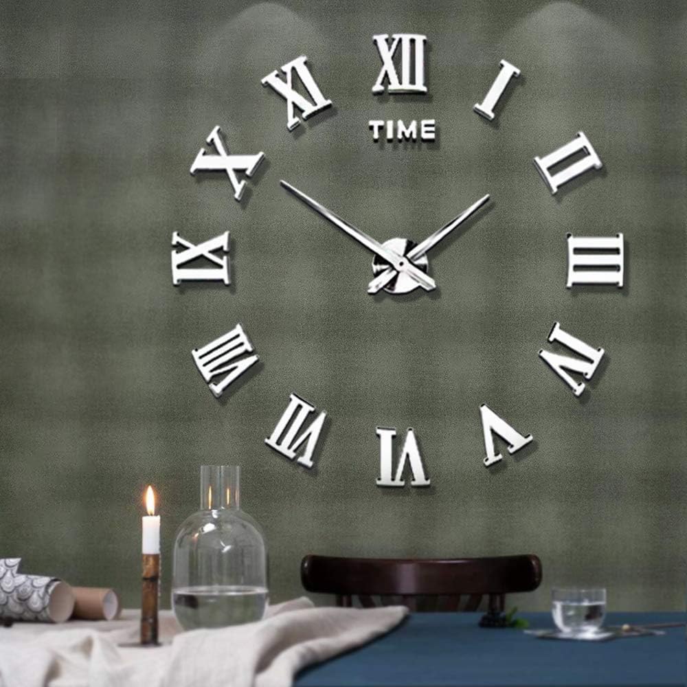 Mintime Frameless DIY Wall Clock 3D Acrylic Sticker Roman Numbers