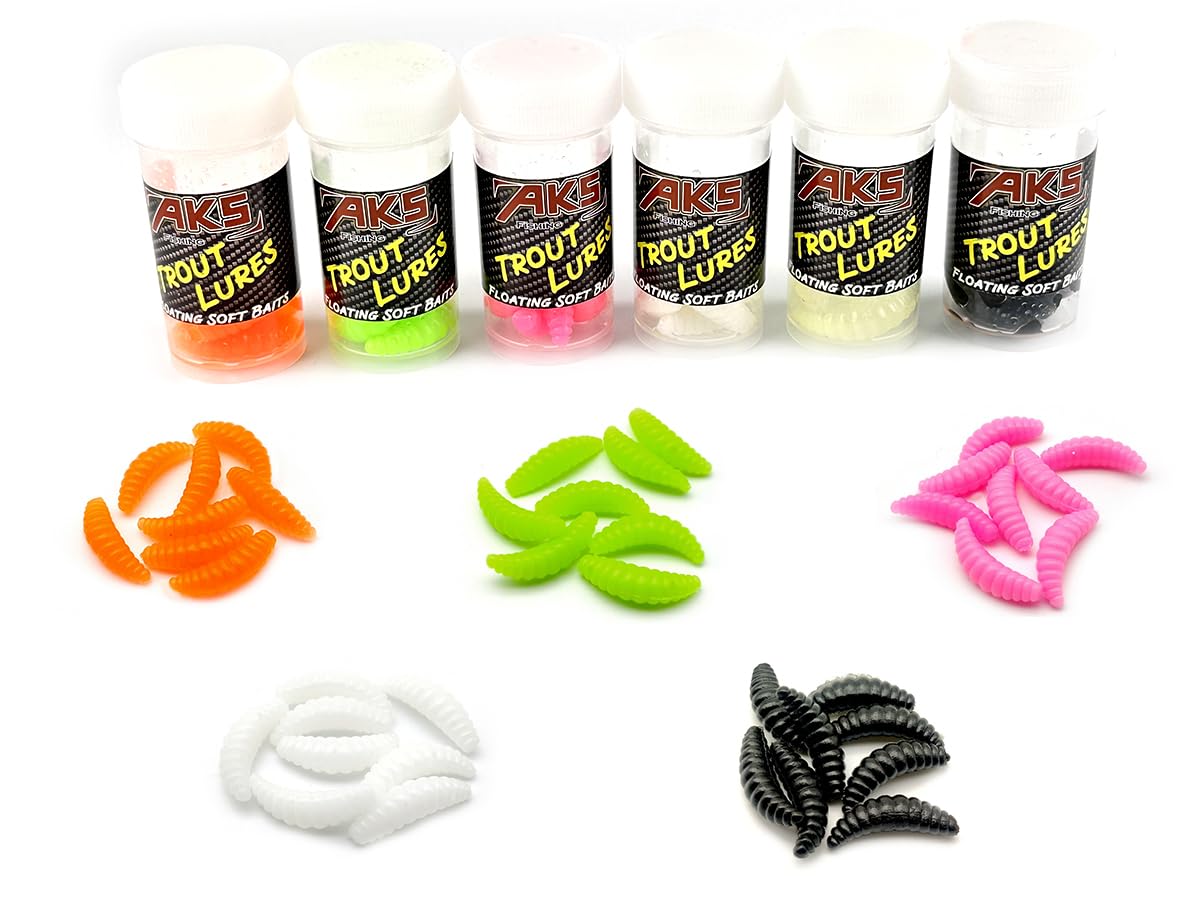 AKS Fishing Trout Slay 35 mm, trout bait, rubber bait, fishing lure, bee maggots (set)