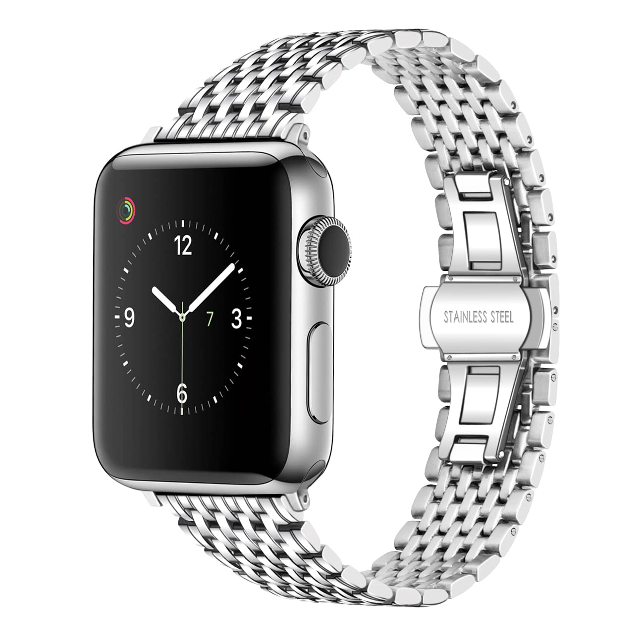 Juntan Compatible for Apple Watch 41mm 40mm 38mm Silver Metal Watch Strap Stainless Steel Bracelet Women Men Compatible with iWatch Series 9 8 7 6 5 4 3 2 1 iWatch SE Sport