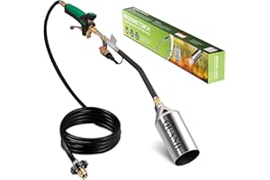 QUANIE Propane Torch Burner Weed Torch High Output with 10FT Hose,Heavy Duty Blow Torch with Flame Control and Turbo Trigger Push Button Igniter,Flamethrower for Garden Wood Ice Snow Road(Green)