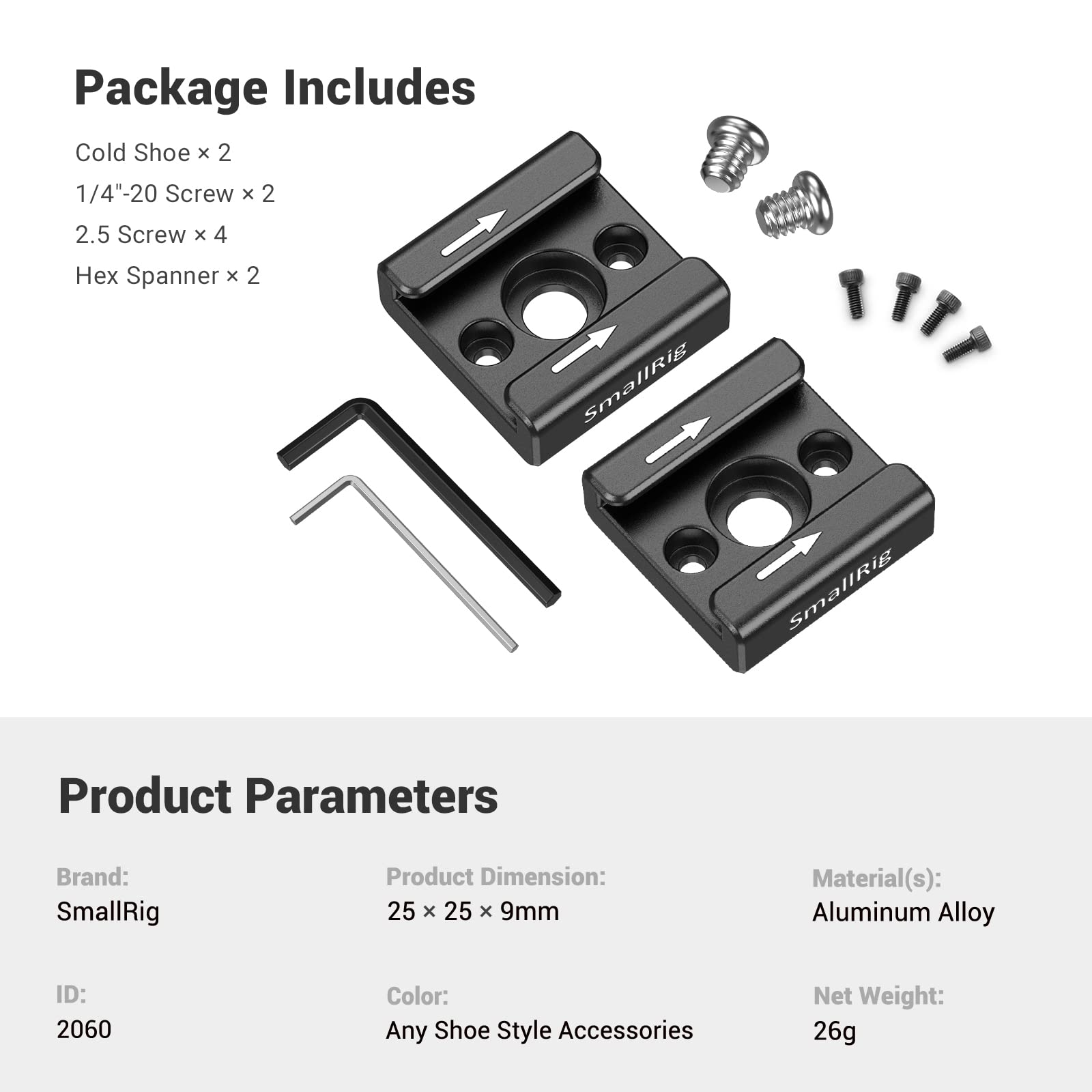 SmallRig Cold Shoe Mount (2pcs Pack) with 1/4