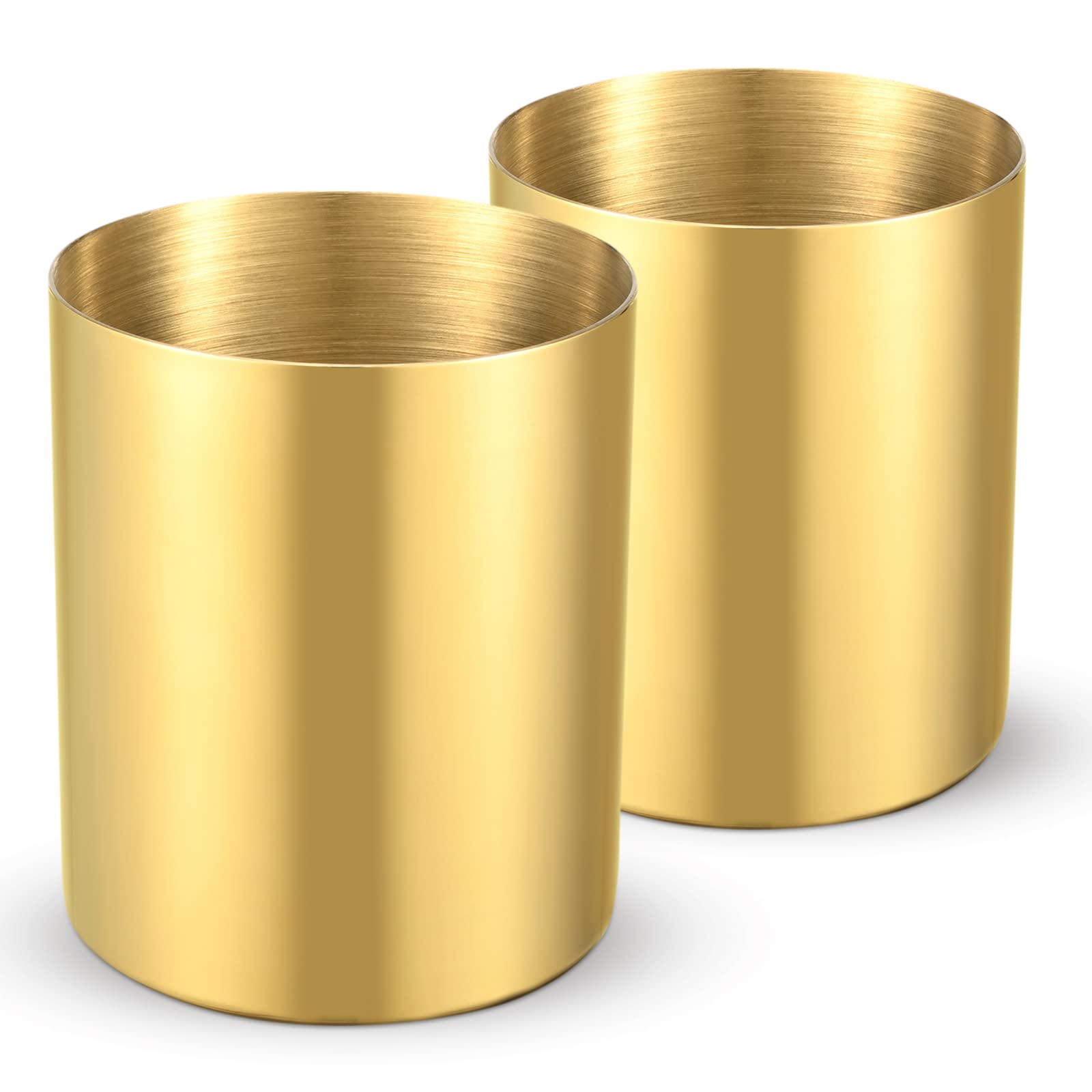 Photo 1 of Bidponds 2 Packs Gold Round Stainless Steel Pen Holder,Desktop Stationery Organizer,Vacuum Plating Makeup Brush Holder