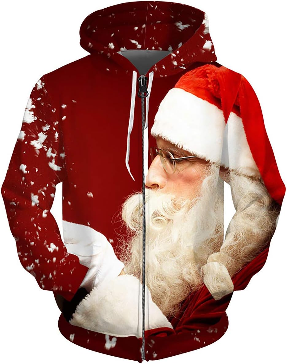 Unisex 3D Print Christmas Santa Claus Hoodies Pullover Sweatshirt Zip, Women Man Xmas Santa Claus Snowman Hoodies Tops, Celebrate Christmas Outerwear