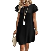 OFEEFAN Womens Summer Dresses 2026 Ruffle Sleeve Round Neck Loose Swing Sundresses with Pockets Plain/Print