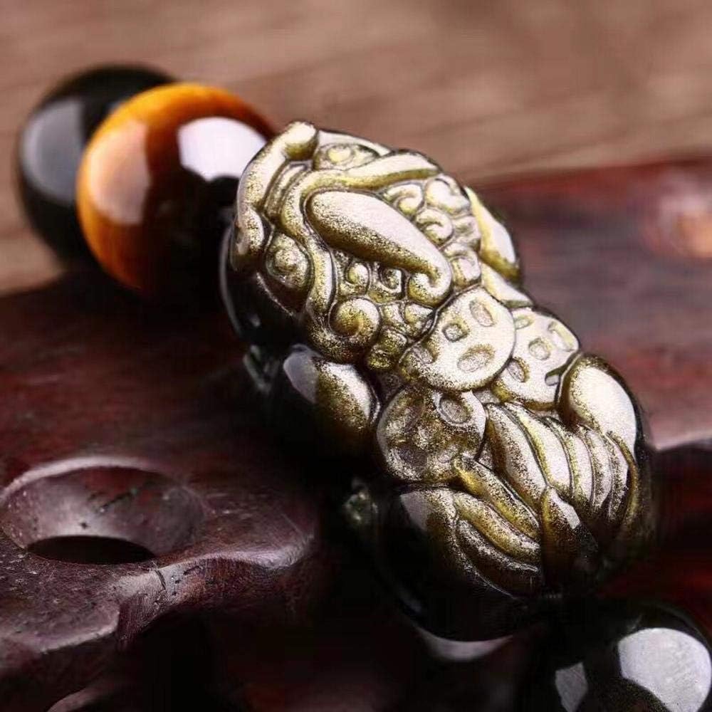 MGZDH Natural Jin Shi Three Money Pixiu Men's and Women's Single-Ring Bracelet with Tiger Eye Stone Transporter Bead Hand String