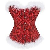 Adoeren Women Christmas Lingerie Corset Sexy Fur Trim Bustier Lace Up Boned Overbust Waist Training Shaper