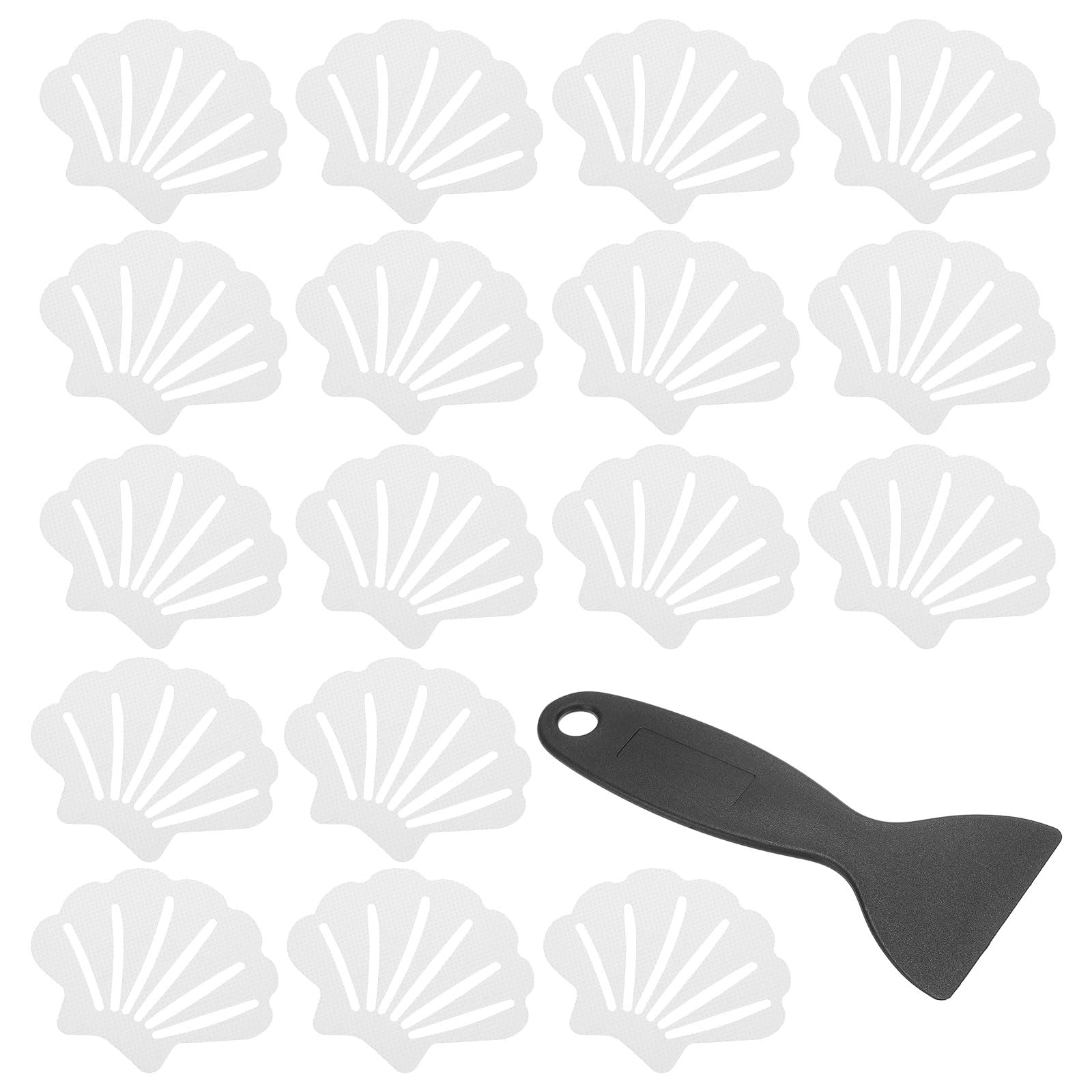 PATIKIL 30 Pcs Non Slip Bathtub Stickers, Anti Slip Shower Stickers with Scraper Bathroom Shower Floor Decals Sea Shell Shape Cute Treads Tubs, White