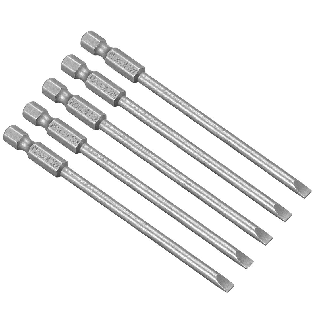sourcing map 5 Pcs 4mm Slotted Tip Magnetic Flat Head Screwdriver Bits, 1/4 Inch Hex Shank 4-inch Length S2 Power Tool