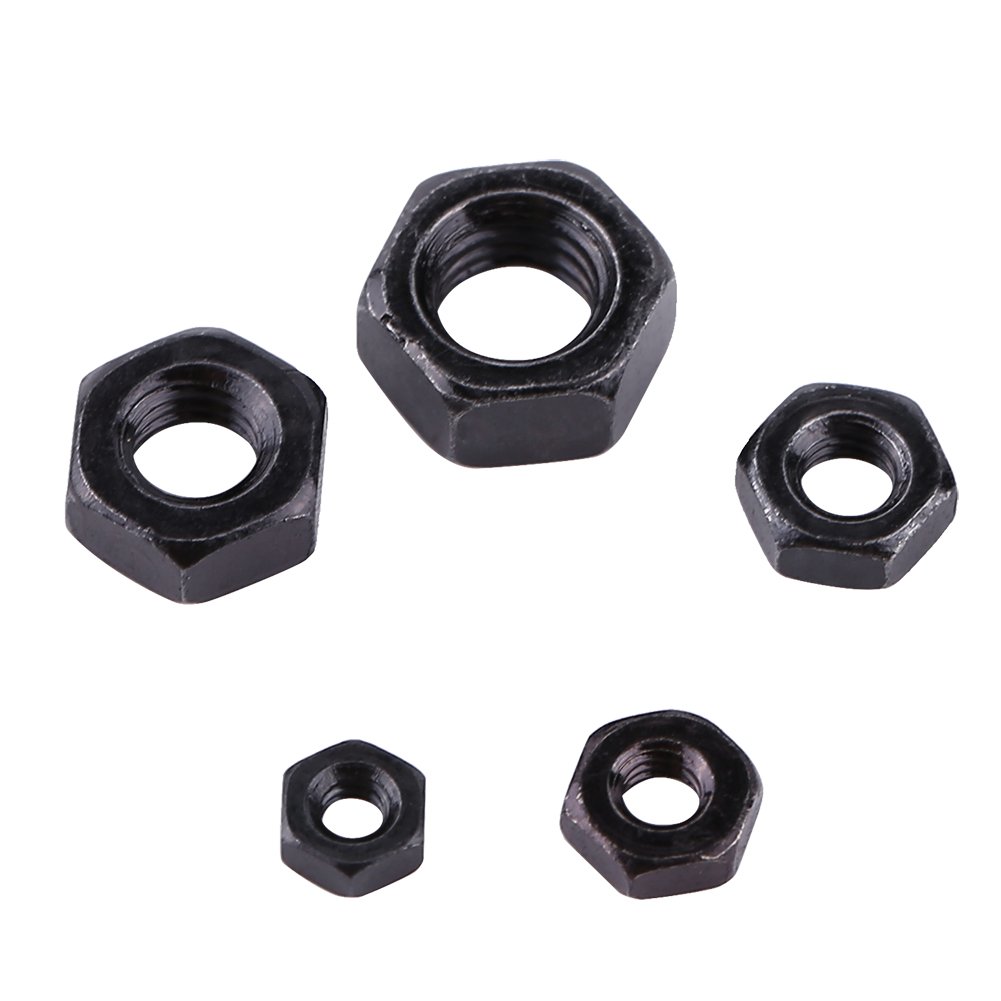 100pcs Din934 Black Zinc Plated 8.8 Class Carbon Steel Hex Hexagonal Nuts M2-M5, Full Thread，Plain Finish(M4)