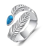 PORTCAS Turquoise Feather Ring Sterling Silver