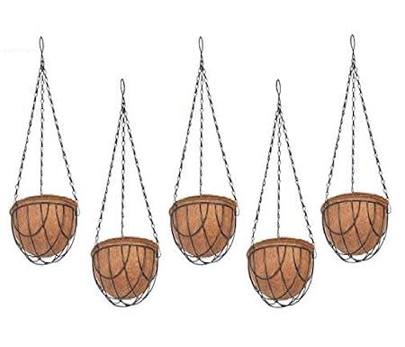 COIR GARDEN Coir and Metal Hanging Basket, Brown, 6 Inch, 5 Pieces