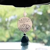 Qpige Christian Car Charm Gifts for Women Men, I am with You Always Rear View Mirror Hanger with Tassel Religious Car Hanging Ornament Accessories(Black)