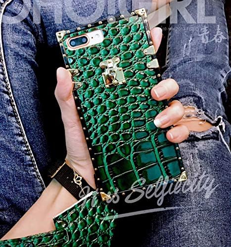 for iPhone Xs/iPhone X Case,ZBCLV Luxury Design Cute Gold Square Corner Soft TPU Trunk Protection Cover with Strap for Man Women Girl,Green