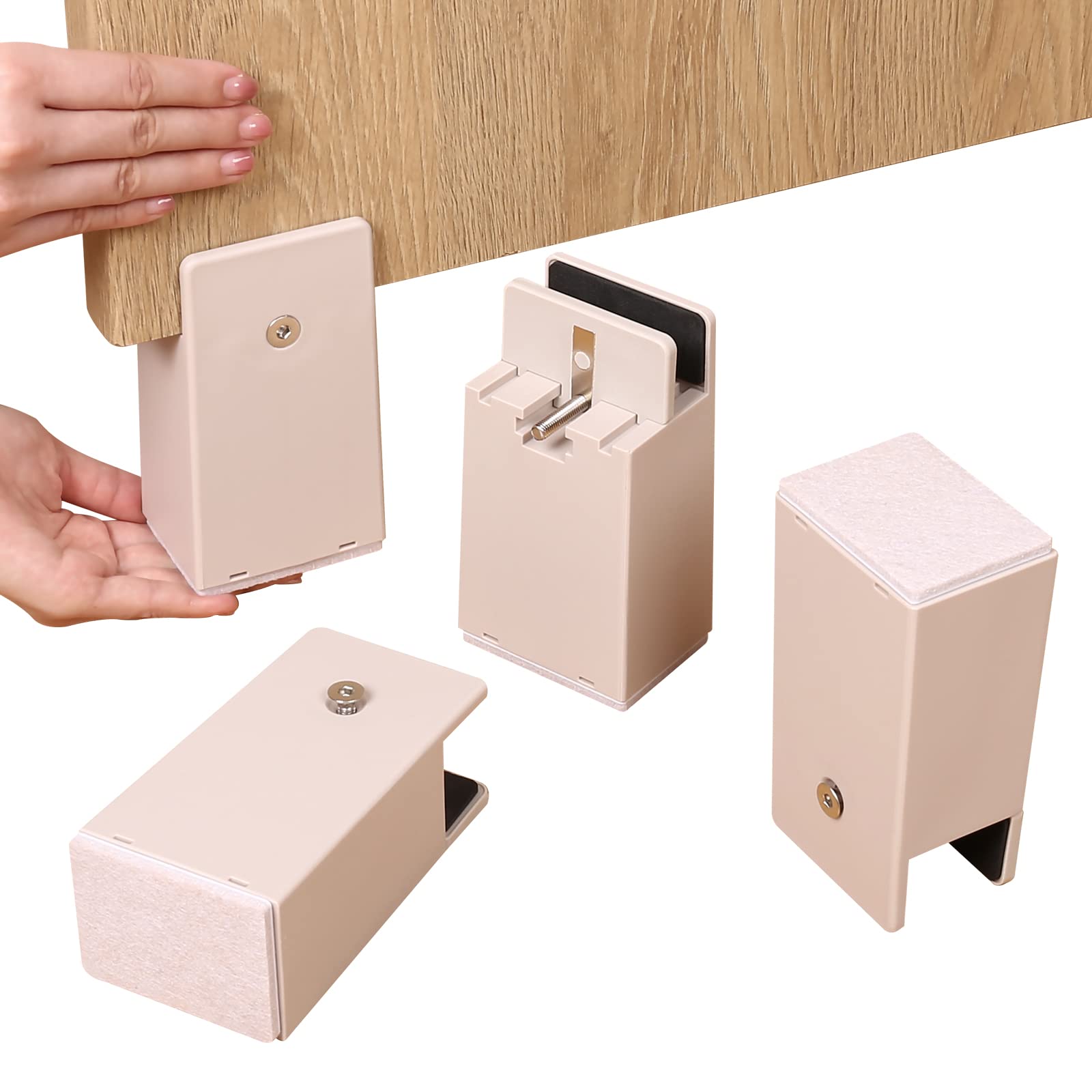 Ezprotekt Risers with Screw Clamp, 4 Inch Heavy Duty Sofa Tables Chair Risers, fit Square/Round Chair Leg Diameter from 0''–1.5'', Supports 20,000 lbs (Beige, 4 Pack)