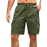 Runcati Mens Cargo Shorts Elastic Waist Drawstring Lightweight Shorts Summer Hiking Casual Shorts with Pockets No Lining