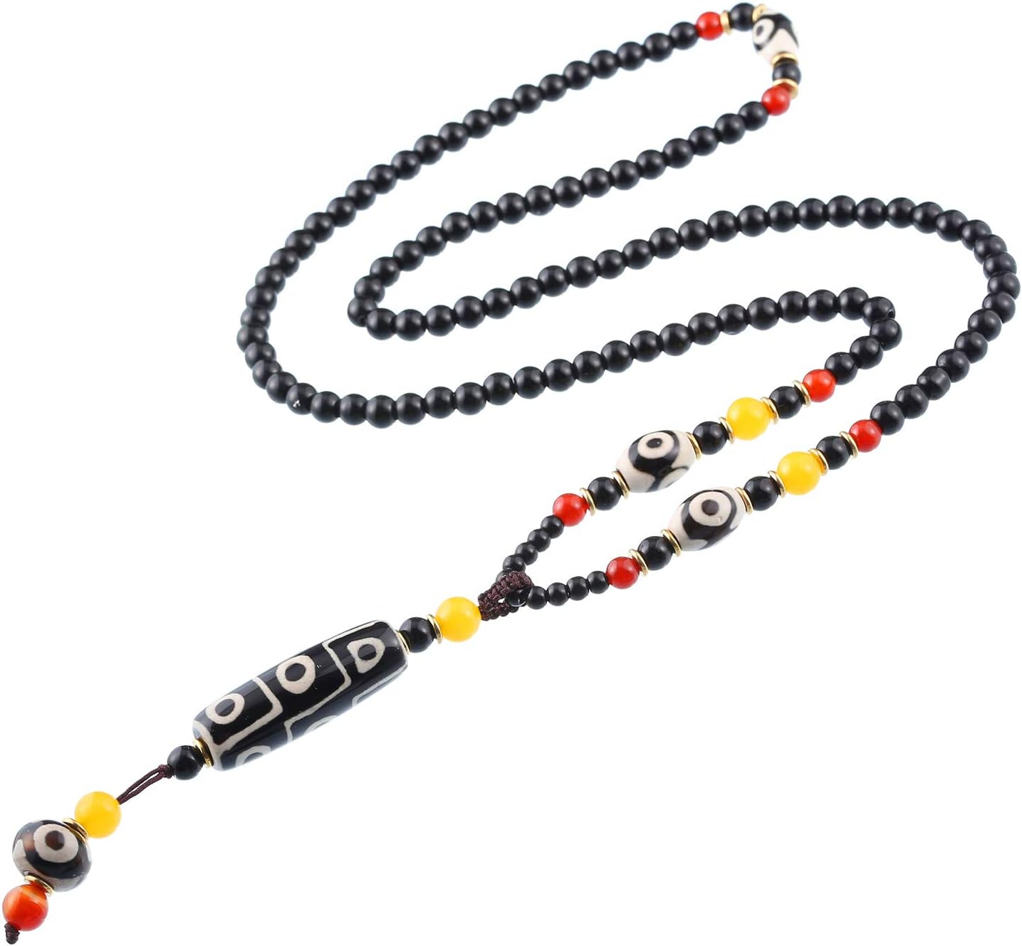 Prime Fengshui Protective Natural Tibetan 9 Eye Dzi Beads Necklace Amulet Attract Positive Energy and Good Luck