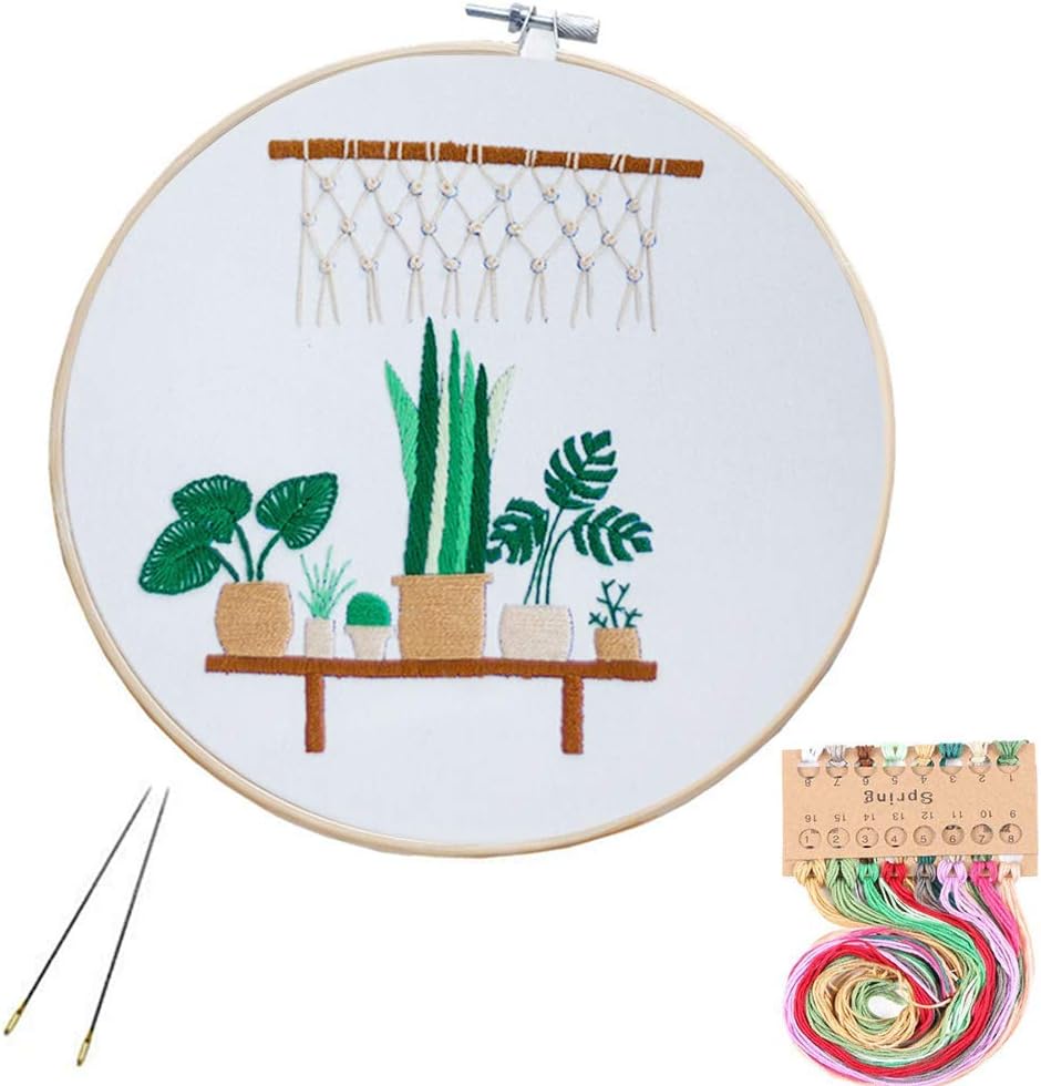 Embroidery Starter Kit with Pattern,Full Range of Stamped Embroidery Kits with 1 Pcs Embroidery Cloth with Pattern,1 Pc Bamboo Embroidery Hoop,Color Threads Tools Kit (style3)