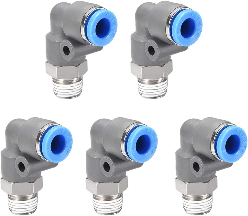 sourcing map Elbow Push to Connect Air Fittings 6mm Tube OD X 1/8PT Male Thread Pneumatic Quick Release Connectors Grey 5Pcs