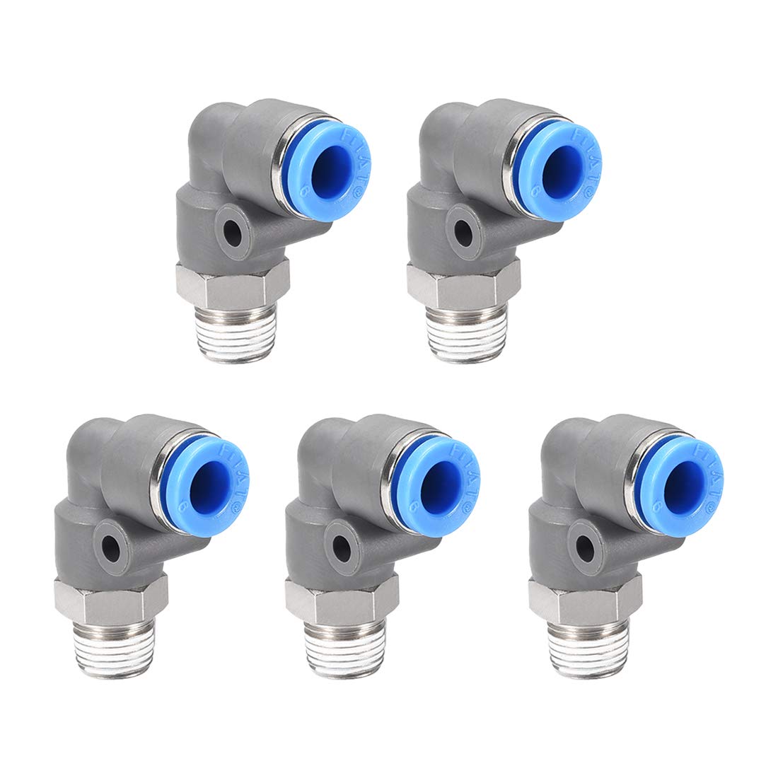 sourcing map Elbow Push to Connect Air Fittings 6mm Tube OD X 1/8PT Male Thread Pneumatic Quick Release Connectors Grey 5Pcs