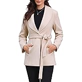Allegra K Pea Coats for Women Lapel Collar One Button Overcoat with Belt Winter Coat