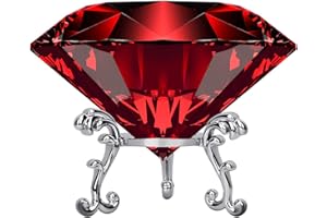 Hiziwimi Large Crystal Diamond Paperweight with Stand Jewels Wedding Decorations Centerpieces Home Decor (2.36 in, Red)