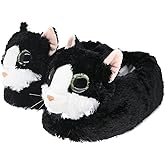 Onmygogo Indoor Fuzzy Winter Animal Cat Plush Slippers for Women Men Kids,Faux Fur,Warm House Slipper