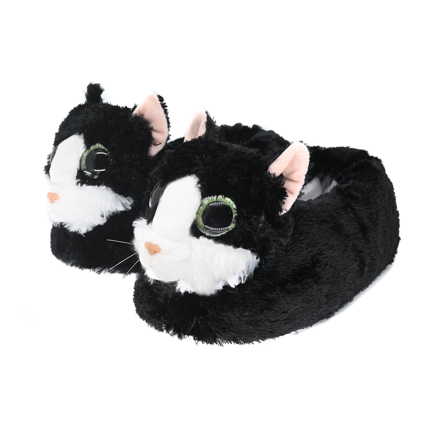 Onmygogo Kids Novelty Slippers, Furry Cat Kitty Slippers for Boys Girls (UK Kid Size 10-13(Euro Size 30-32), Black)