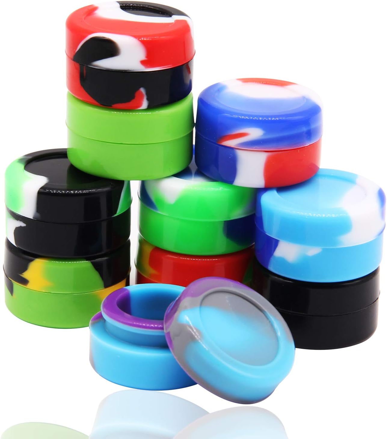 WFB Non-Stick Food Grade Silicone Wax Containers 5ml Non Stick Wax Oil Mini Round Multi Use Storage Jars,10Pcs Different Color (5ml, 10pcs)