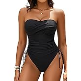Tummy Control One Piece Swimsuit - Strapless Bandeau Bathing Suits for Women 2025 Cheeky High Cut Swimwear
