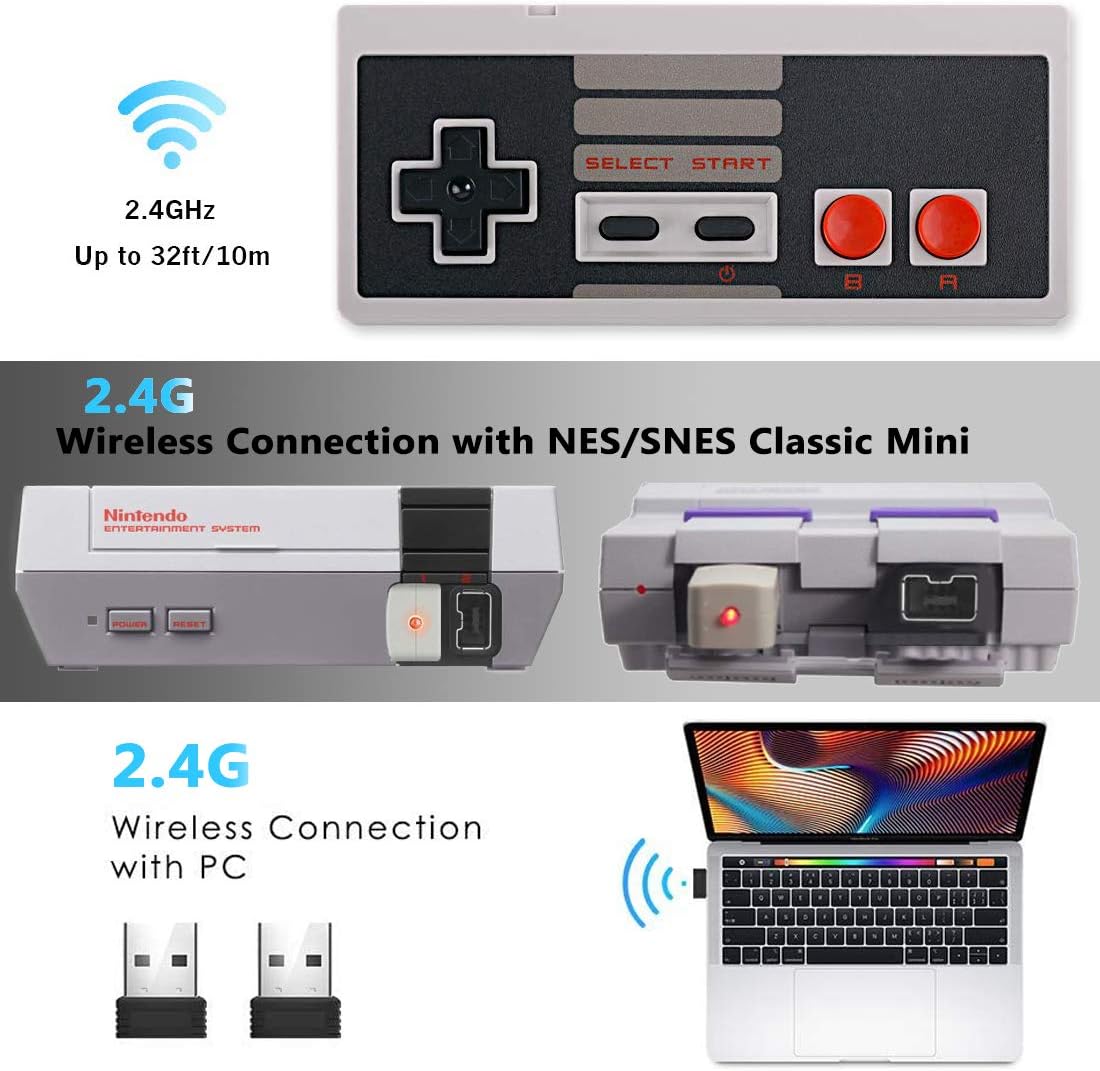 NES Mini Wireless Controller,KJ-KayJI Rechargeable NES Classic Wireless Mini Controller for Nintendo Classic NES/SNES Mini Edition and PC,No-Wired Gamepad Joy-pad Support NES/SNES/Windows/Mac OS/Linux: Computers & Accessories
