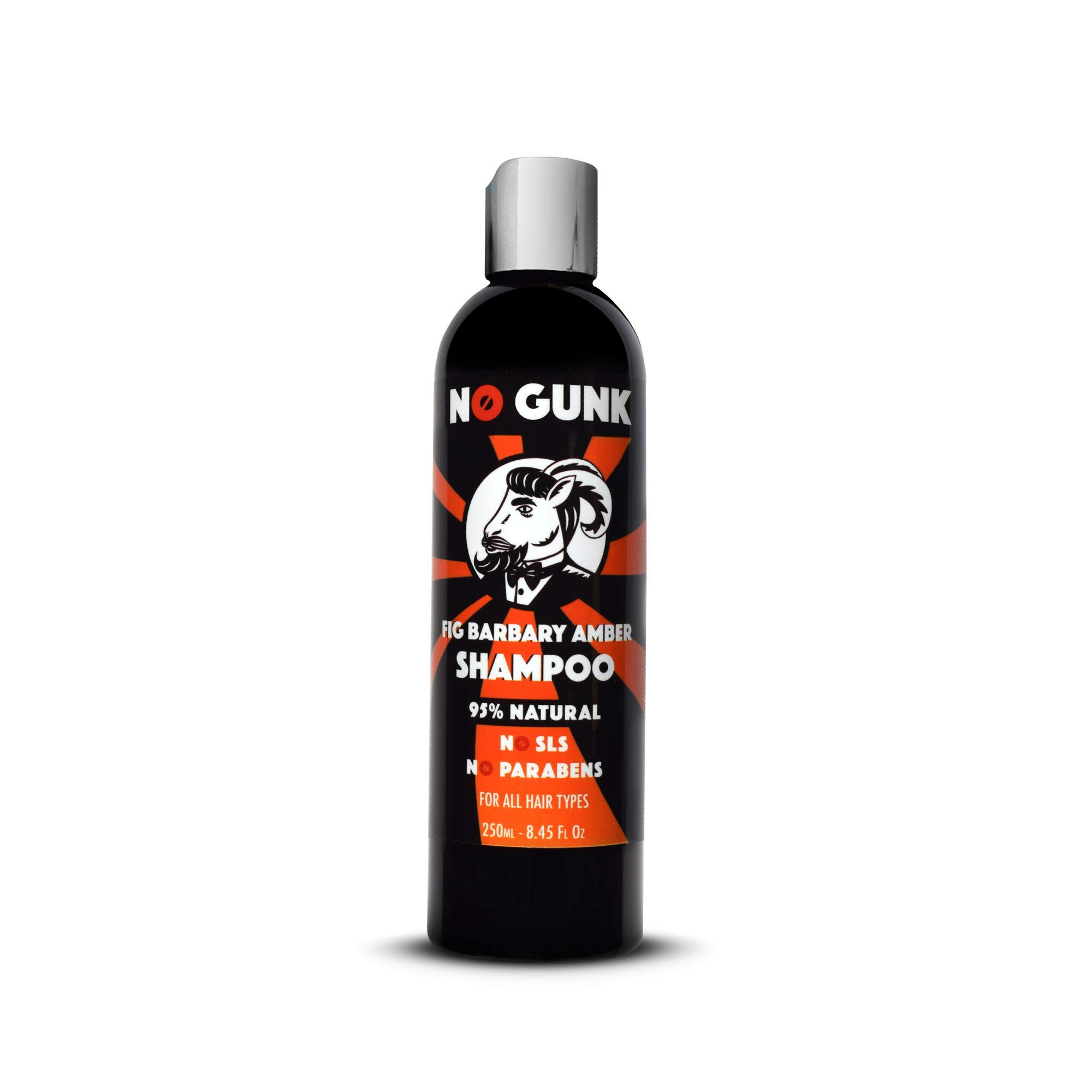NO GUNK Natural Shampoo For Men of All Hair Types - Sulphate/SLS & Paraben Free - Fig Barbary Shampoo (Amber, 250ml)