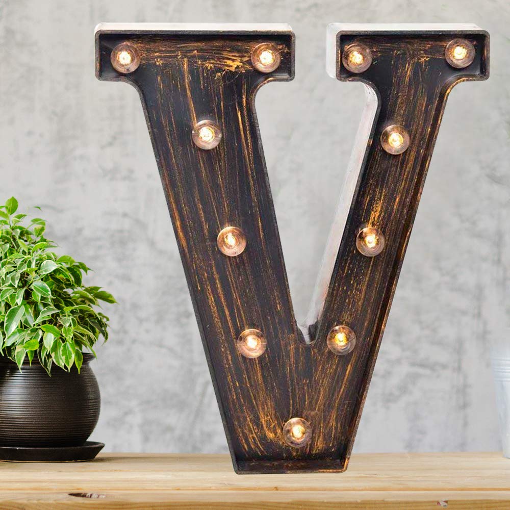 PooqlaVintage Light Up Marquee Letters with Lights – Illuminated Industrial Style Lighted Alphabet Letter Signs - Coffee Bar Apartment Bedroom Wall Home Initials Decor A-Z