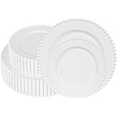 NZVCN 60 Pcs White Plates, Beaded Design Disposable Plastic Plates for 30 Guests, Fancy Party Dishes 7.5 inch Dessert Plate and 10 inch Dinner Plate for Party, Bridal Shower
